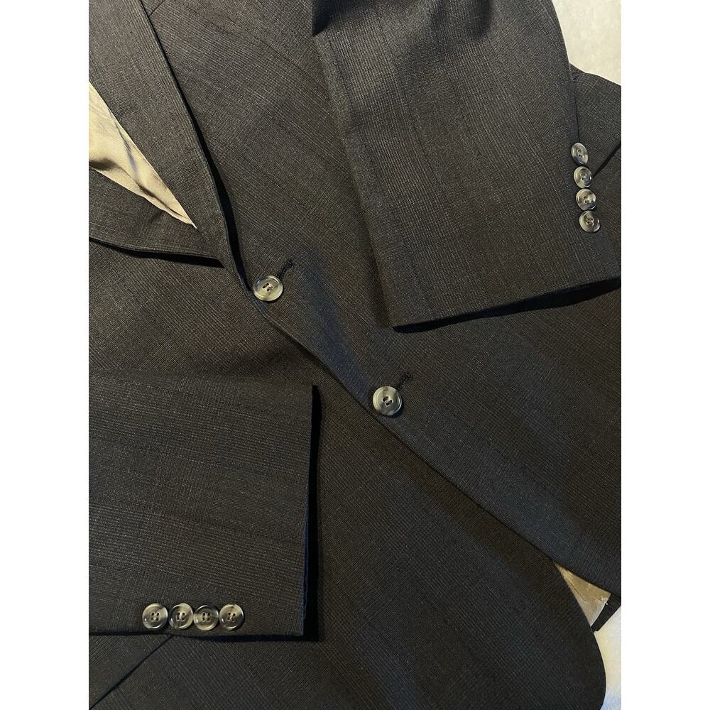 Vtg Hart Marx x Barrister 44L Brown Gray Tonal Ghost Glen Plaid Blazer Jacket - Picture 7 of 15